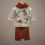 Hand knitted shorts for baby and kids paired with embroidered sweater and infinity scarf